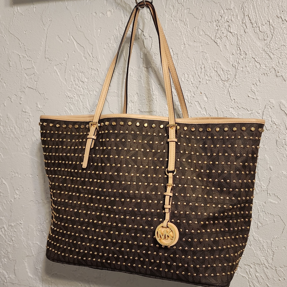 Michael Kors Brown Studded Large Tote Bag